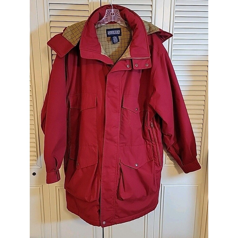 Lands' End Jacket Mens Lg Red ~ Wool Lined Thermolite Insulated Field Parka Hood